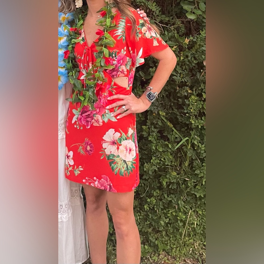 Skies Are Blue Red/Orange Floral Dress